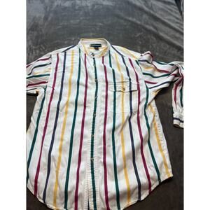 Vtg Reed Hunter‎ Men's Medium Band Collar Cotton Long Sleeve Button Down Stripe